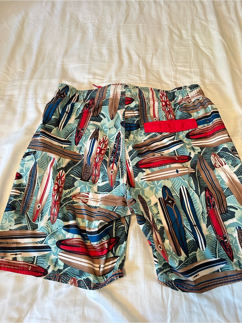 Beach Rays Red Tropical Surf Board Swim Trunks